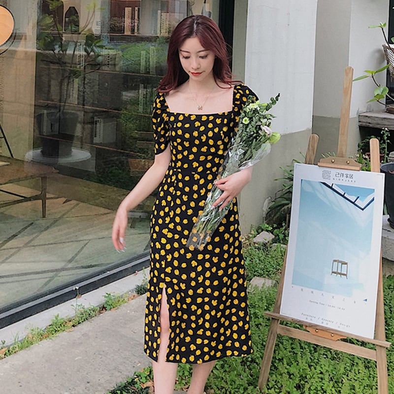 【新作】【送料無料】 2023新しい夏の女性のスリットリトルブラックドレス、ハイエンドのドレス、ウエストを締める熱い女の子の気質、レディライクなロングスカート 023262875465