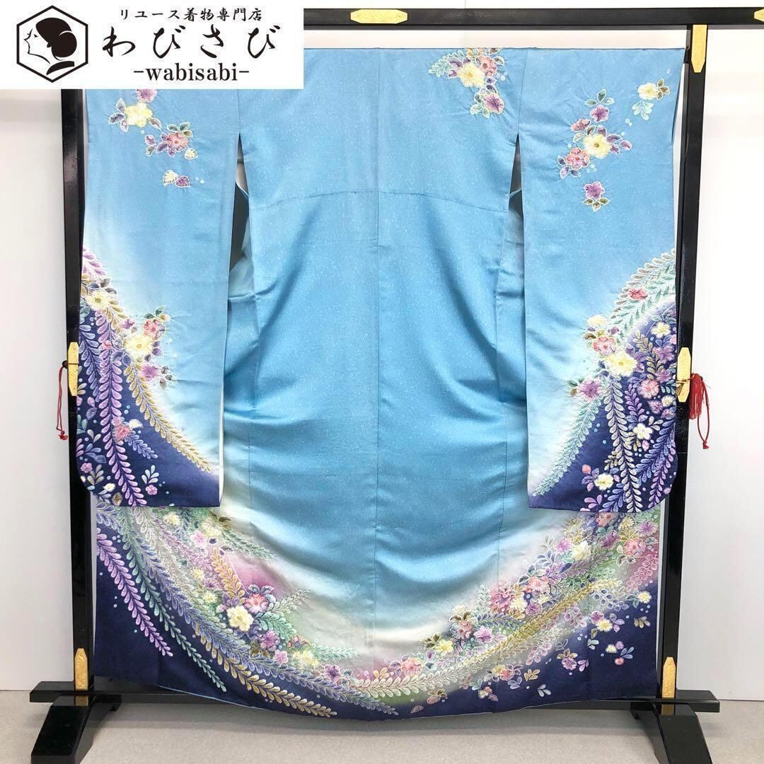 小紋 共八掛 グラデーション 縦縞 正絹 反物 振袖 作家物 美しい辻が花 