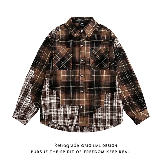 ♥ユニセックスなチェック柄シャツ！【逆行者シリーズ】★シャツ★ コットン 2color 男女兼用 メンズ トップス フェイクレイヤード