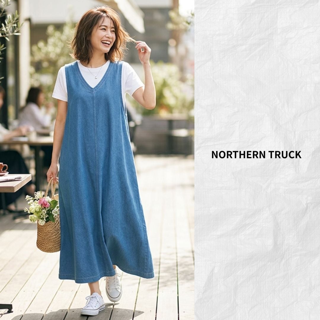 NORTHERN TRUCK/NETV6295/ノースリーブワークワンピース/ジャンスカ/薄