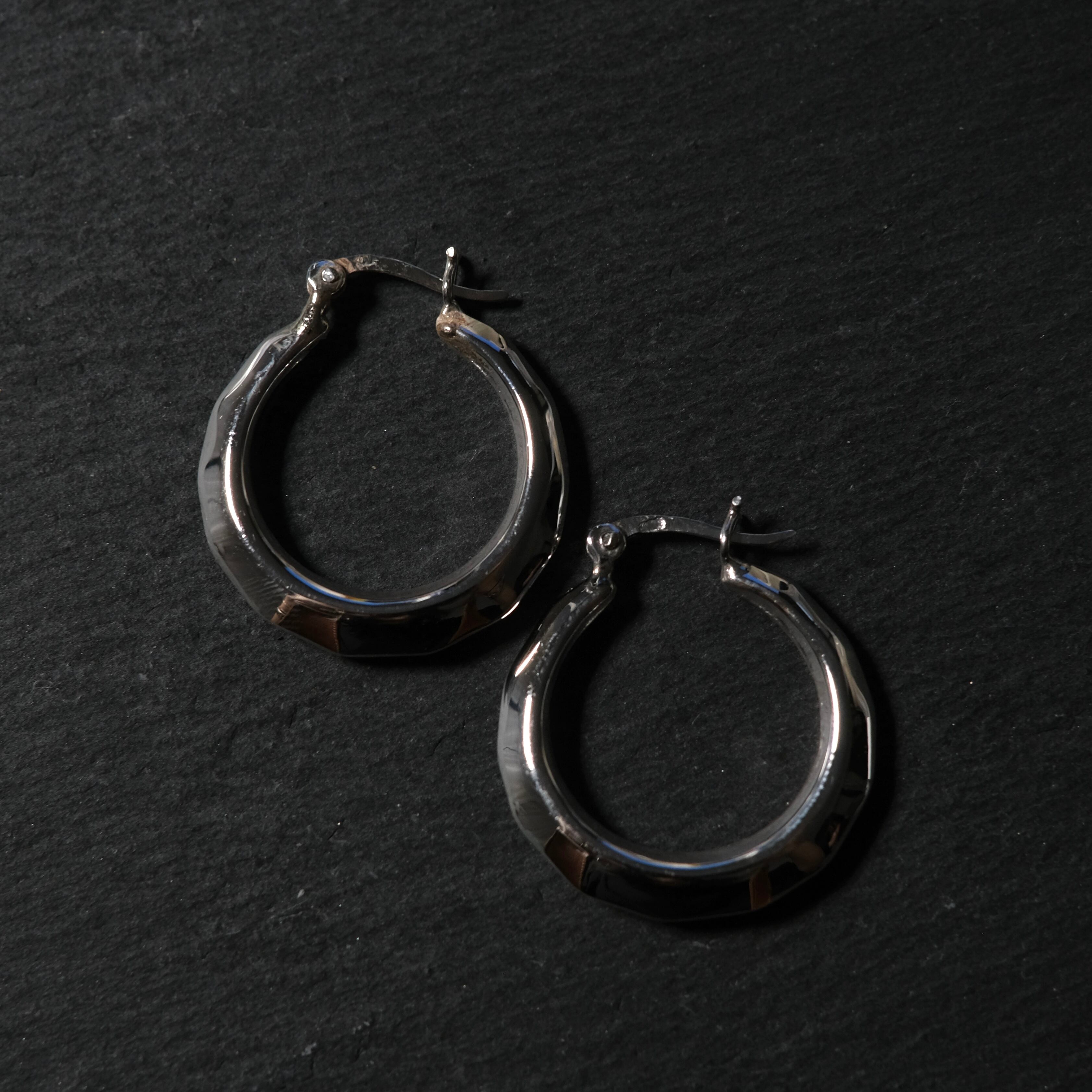 シルバー925 silver デザインワイドフープピアス/軽研磨仕上げ/両耳