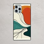 受注生産 iPhoneケース 赤い丸とグリーン流線の抽象柄｜カーヴィー抽象 CURV025B