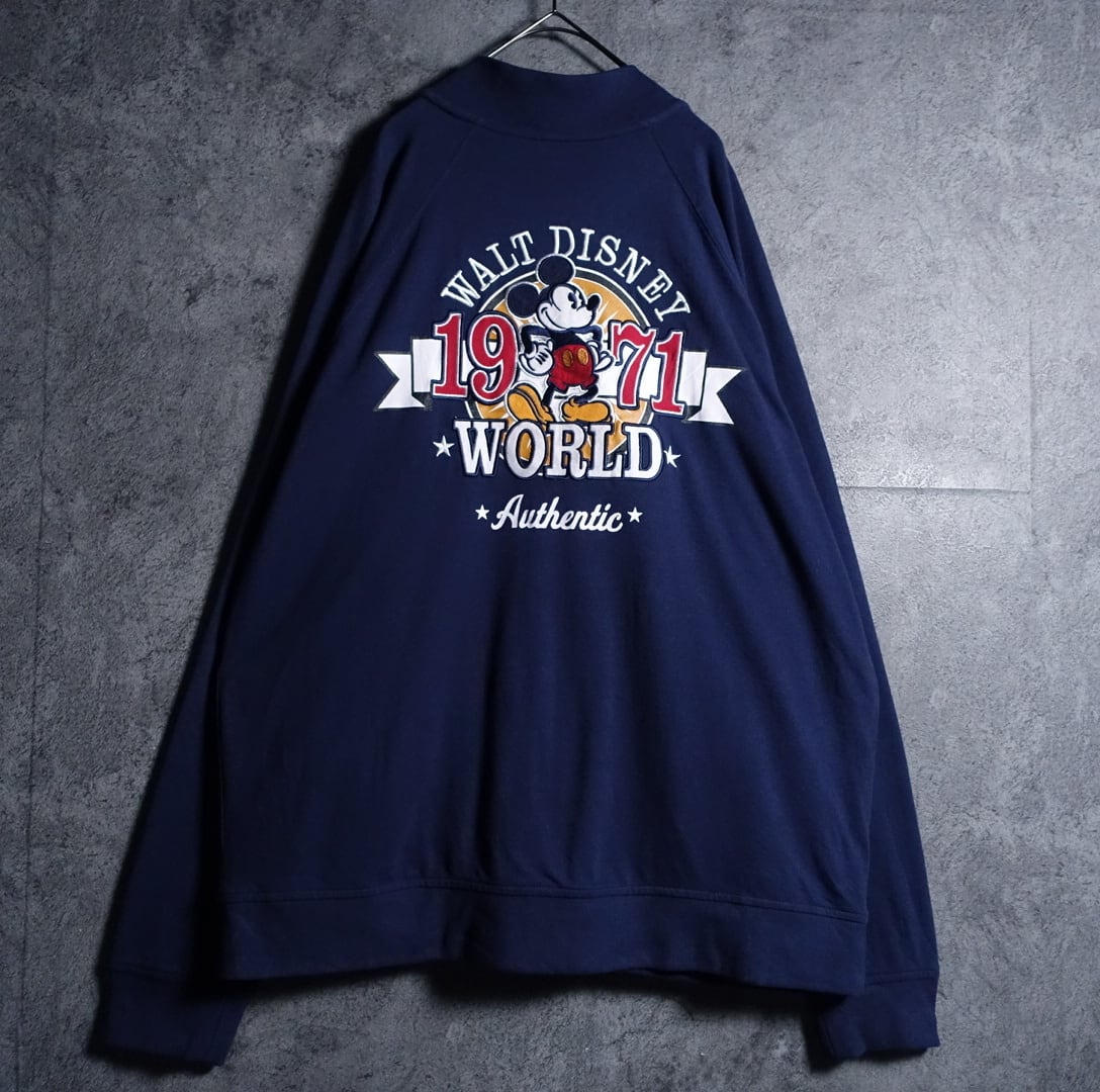 “Disney” Navy Mickey Double-Sided Embroidery Design Sweat Blouson