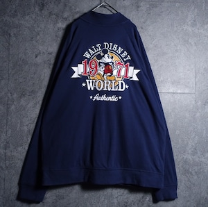 “Disney” Navy Mickey Double-Sided Embroidery Design Sweat Blouson