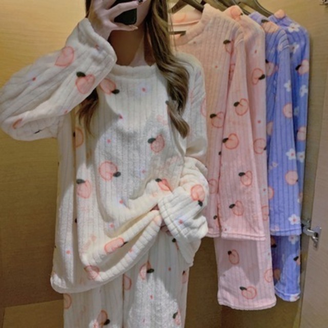 送料無料♡パジャマ もこもこ レディース ピーチ ふわふわ 韓国ファッション 秋冬コーデ（DM0379）