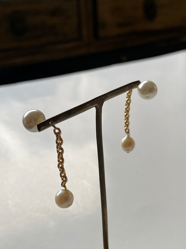 アコヤ貝真珠一粒バーピアス/イヤリング　7ミリアコヤ貝真珠