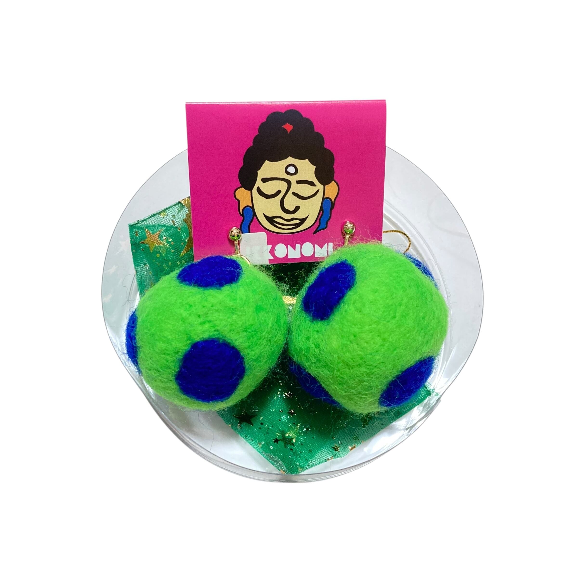 【12/14(日)21:00-12/17(水)12:00まで限定❣️】いっこの実 / ドットイヤリング(キミドリ×青)