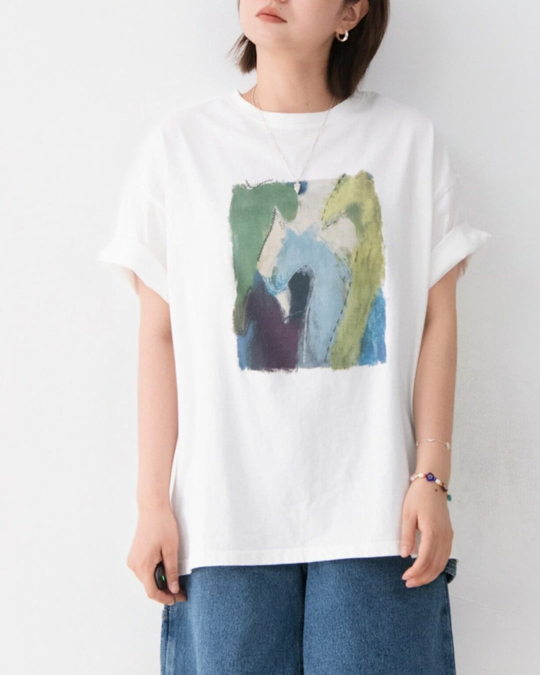 アートプリント クルーネック 半袖Tシャツ T0018
