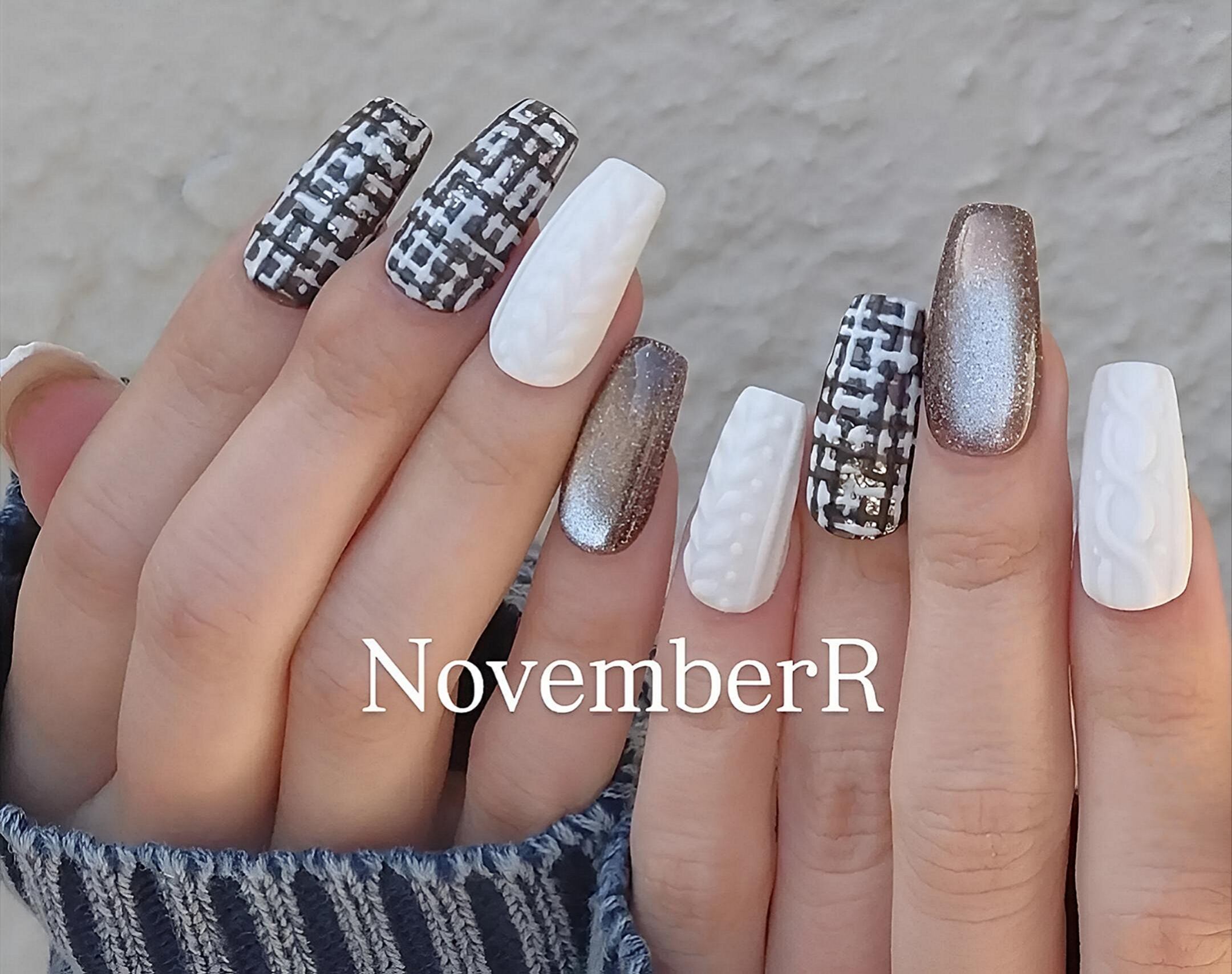 LA855☆ツイード＆ニットネイルチップ | NovemberR 〰️ネイルチップ