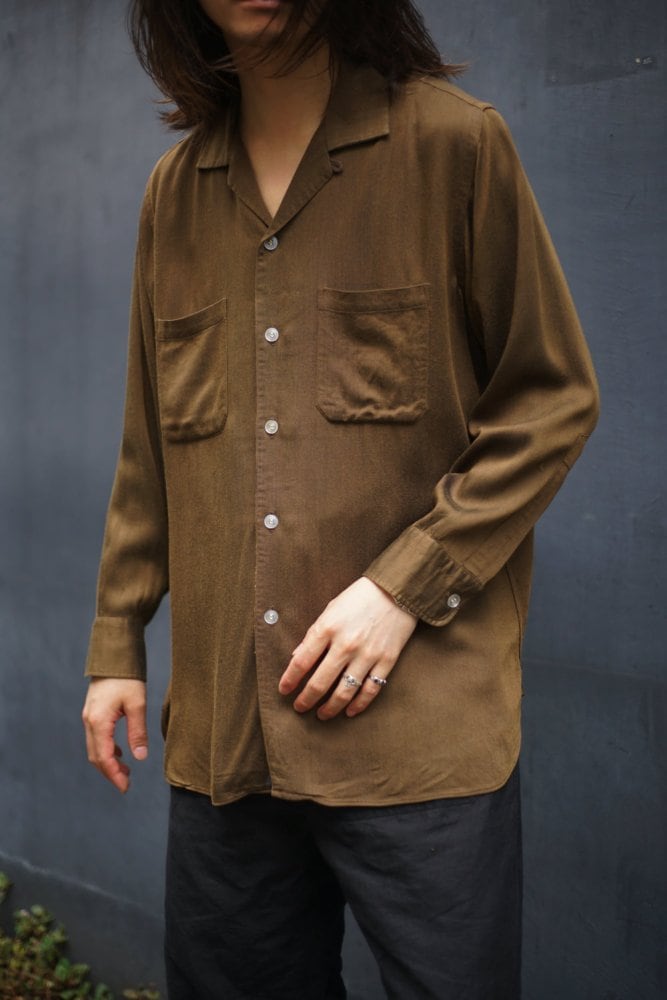 Packwrd] Vintage made-to-order rayon gabardine open collar shirt