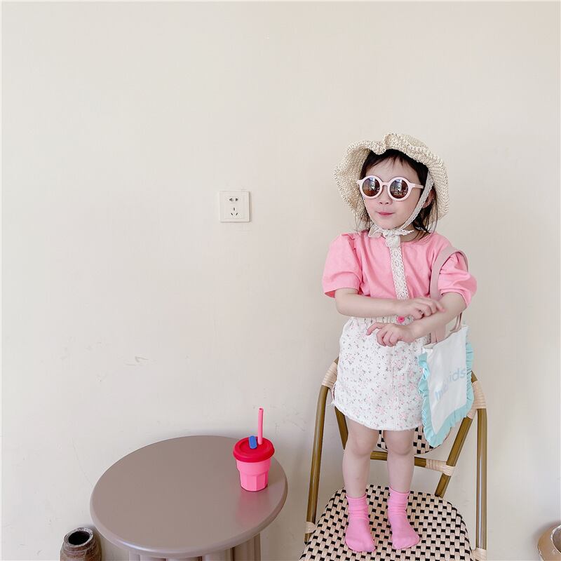 【即納】ライン刺繍のパフスリーブブラウス|海外子供服|韓国子供服