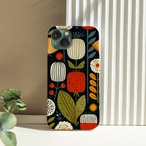 受注生産 iPhoneケース 赤い花と大きな葉の民芸柄｜ボタニカル FMSY088A