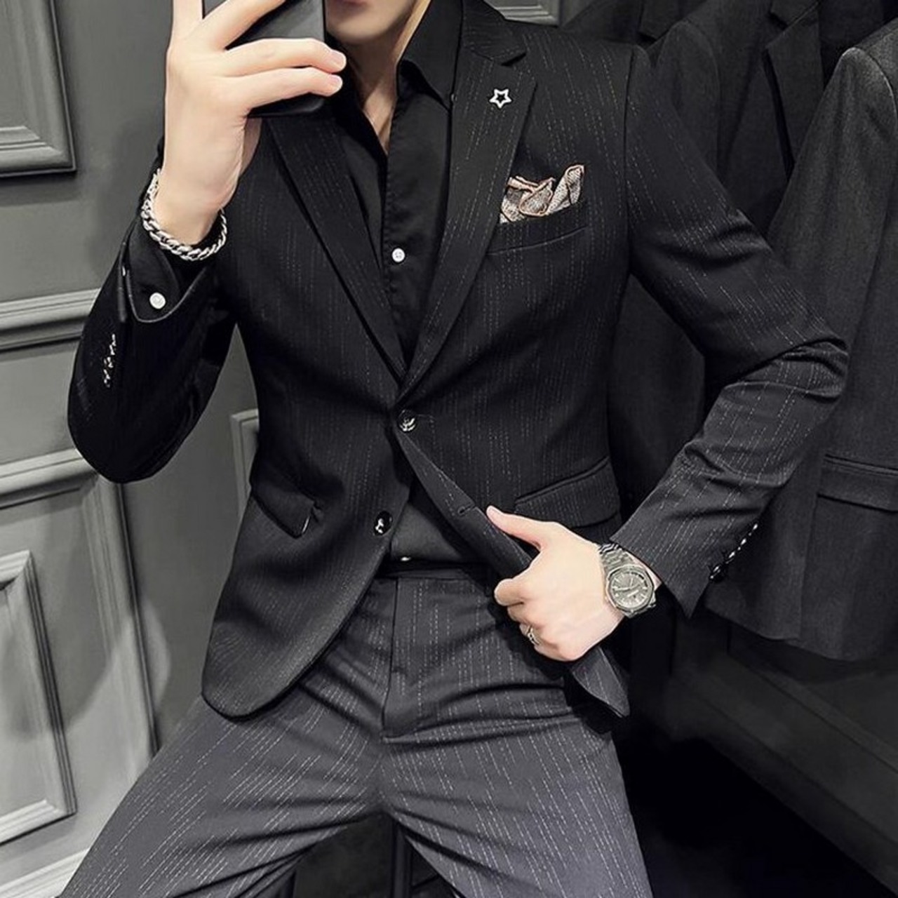 dark striped casual suit jacket 00143