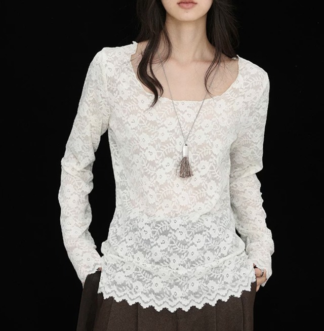 Sheer Lace Layered Top　202680197