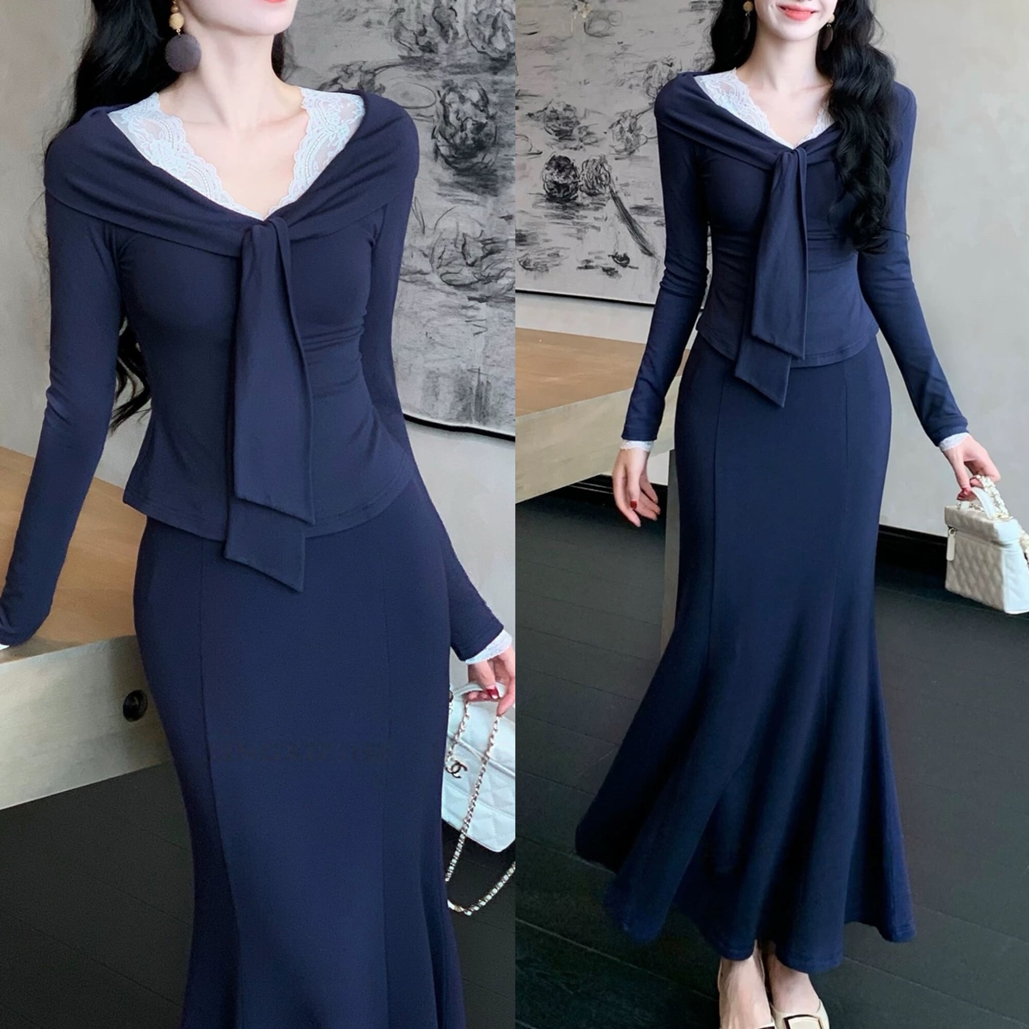 【set】レースドッキングトップス×マーメイドスカートセット N3364