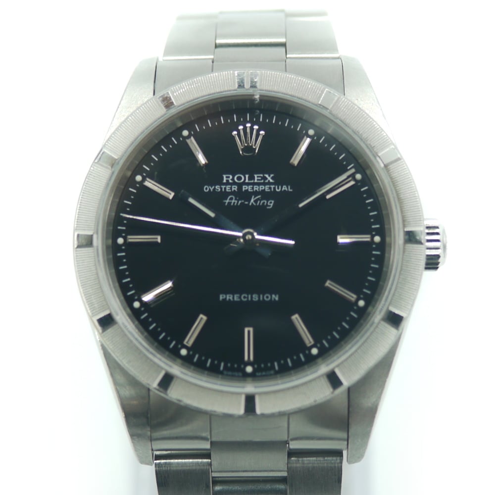 【新品仕上げ済】ROLEX エアキング 自動巻き SS ブラック文字盤 D番