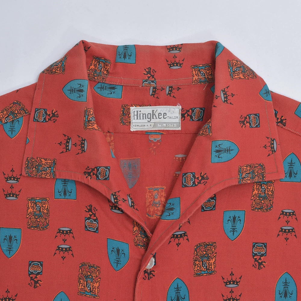 vintage ヴィンテージ レトロ古着 エンブレム柄シャツ 赤 騎士 ナイト 古着 60s 日本製 Penney's Towncraft レッド チェック 開襟 ウール
