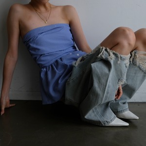 STRIPE SH BARE TOPS / BLU