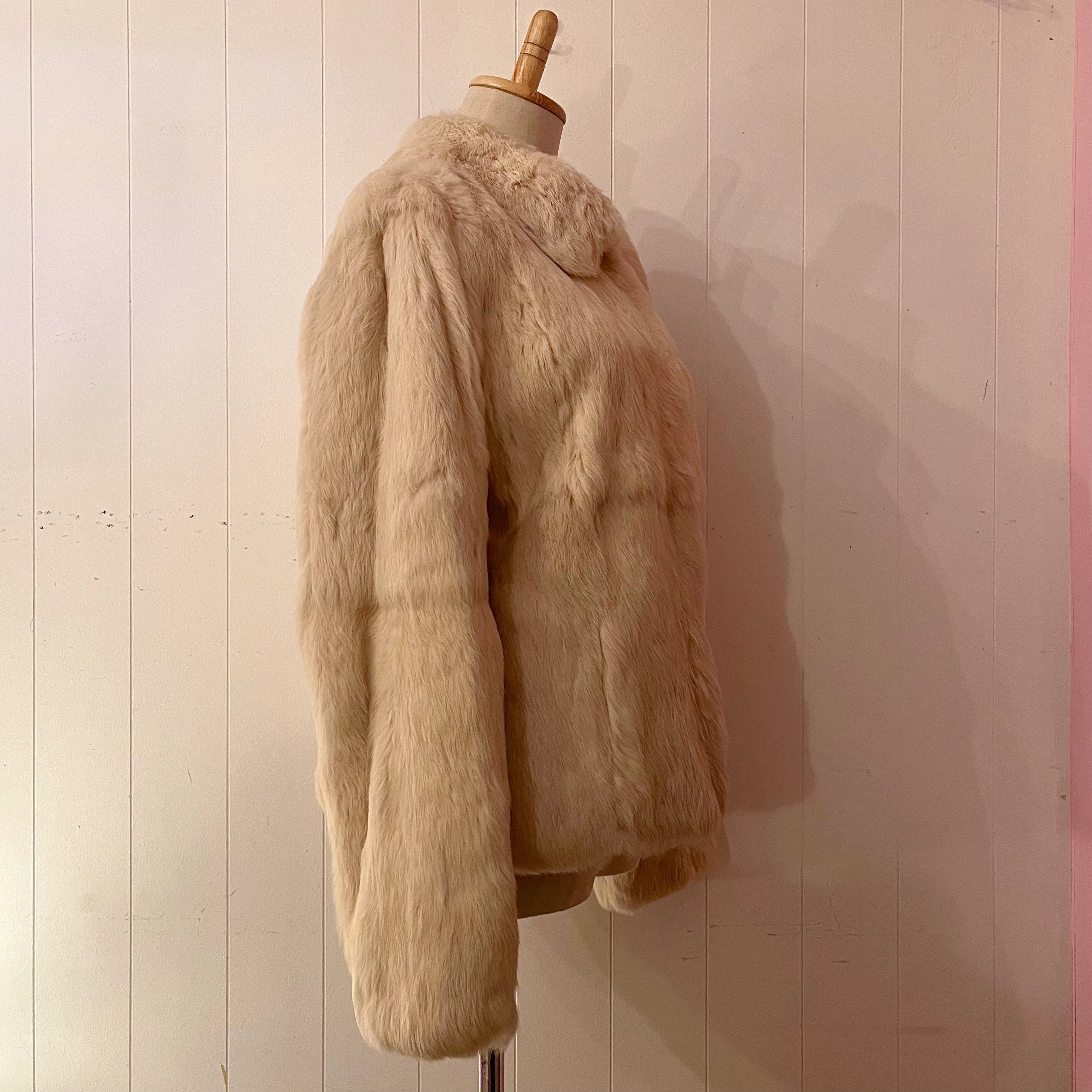 cream rabbit fur coat