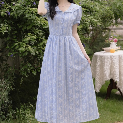 フラワー刺繍セーラーカラーワンピ ・70150