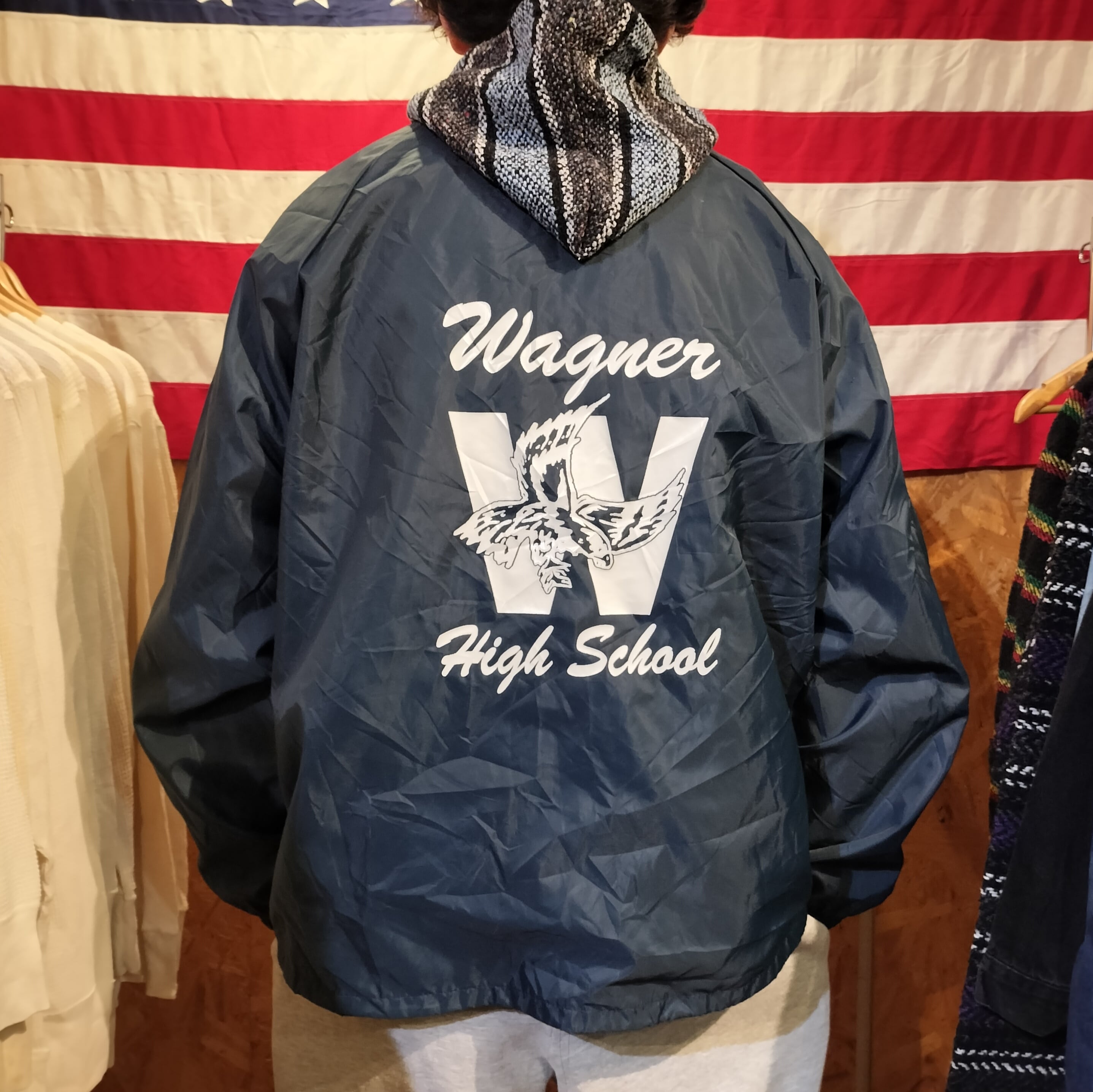 Used ジャケット◆XXL 90s アメリカ製 AUBURN カレッジ ナイロンコーチジャケット ネイビー◆USA古着 ヴィンテージ