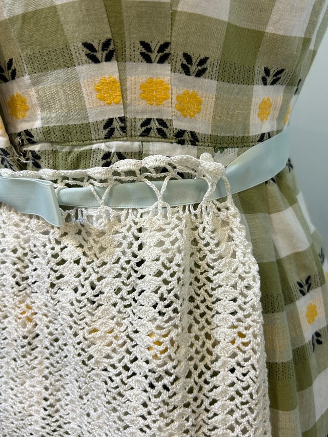 pale blue ladder ribbon crochet apron