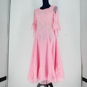 【美品 社交ダンス衣装】ワンピース ドレス prima boutique プリマブティック ピンク ラインストーン レース リボン 花柄 清楚