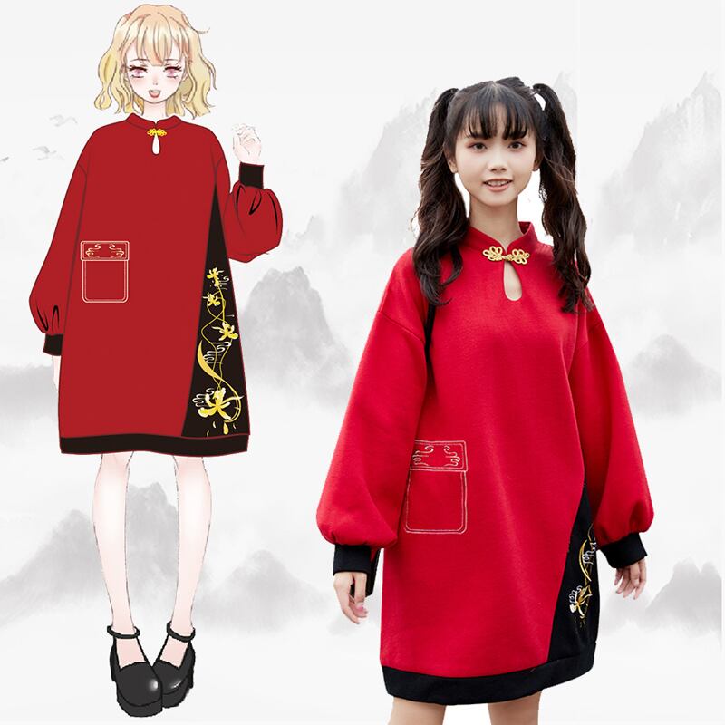 国潮阁シリーズ チャイナ風ワンピース レッド 刺繍入り 可愛い S M L Ll 厚て 暖かい 秋服 冬服 Elegant 国潮阁シリーズ チャイナ風ワンピース レッド 刺繍入り 可愛い S M L Ll 厚て 暖かい 秋服 冬服 Elegant