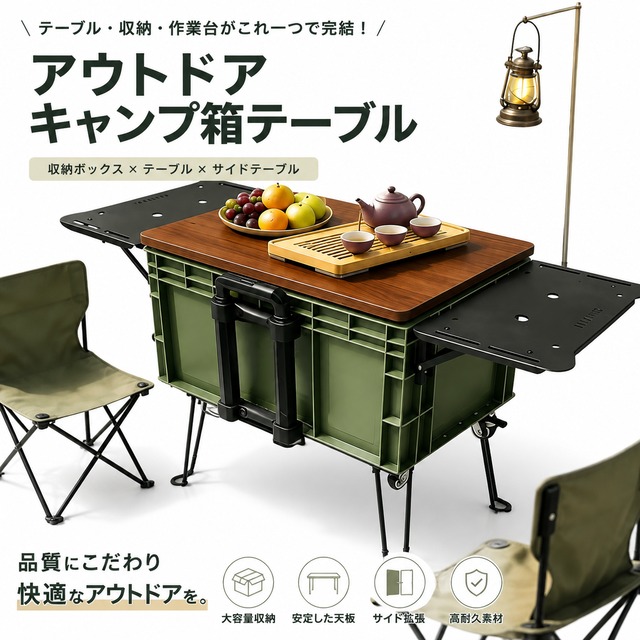 CQ16.折りたたみ式アウトドア収納ボックス テーブル一体型｜キャスター