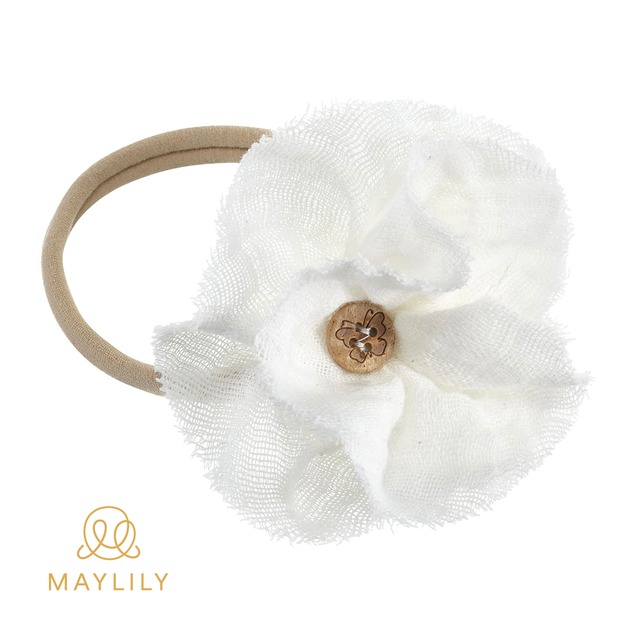 コットンモスリンフラワー - ベビーヘアバンド／クリーム