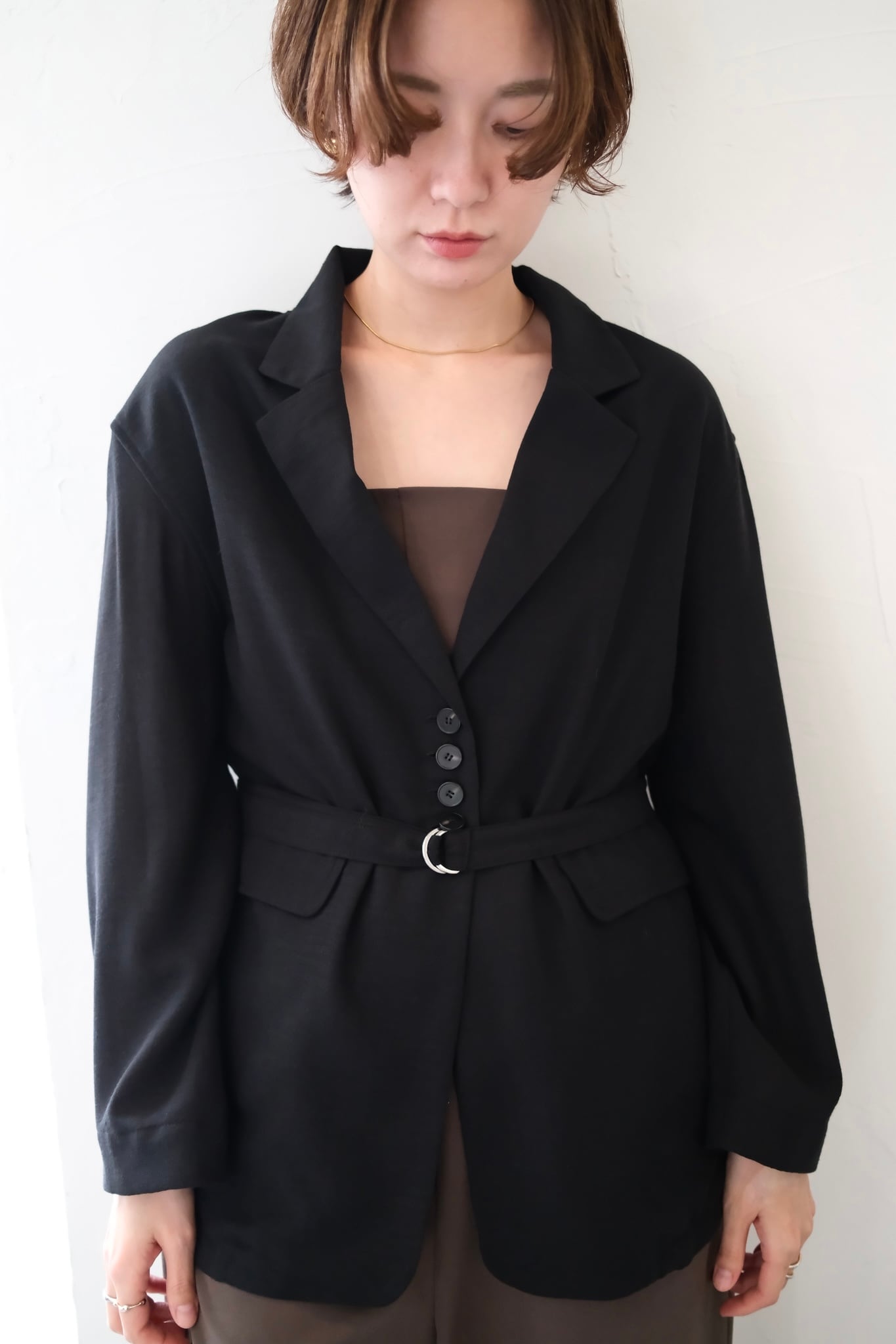 Linen Belted Jacket 麻見えテラーベルト付きジャケット Black