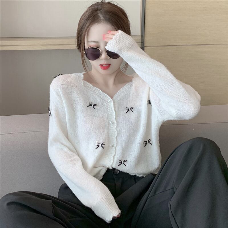 カーディガンセーター リボン ガールズファッション45964126566