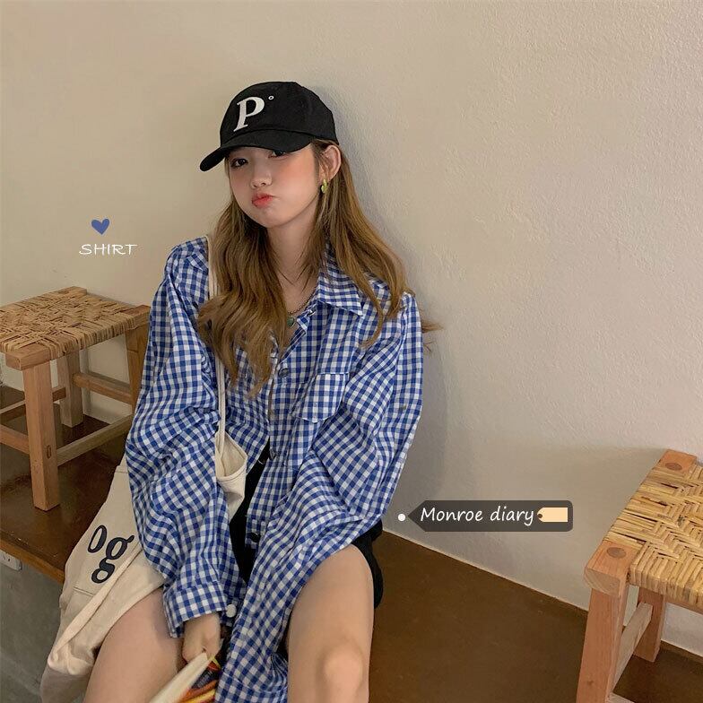 ルーズショート格子柄シャツ ジャケット サマーカラートップス ロング 夏物 モンロー54314894406