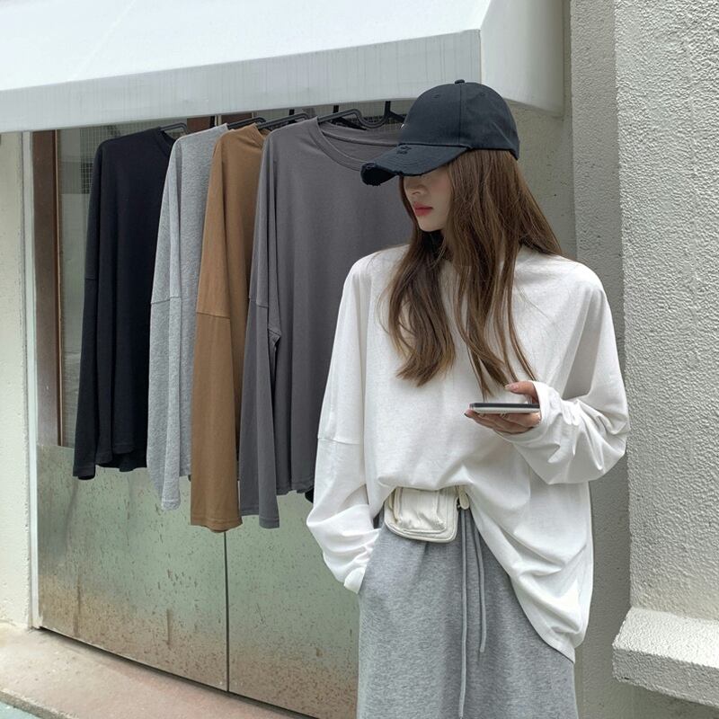 ホワイトTシャツ シャツ スプリングオータムルーズ ロング 春物 秋物 試着室36817186750