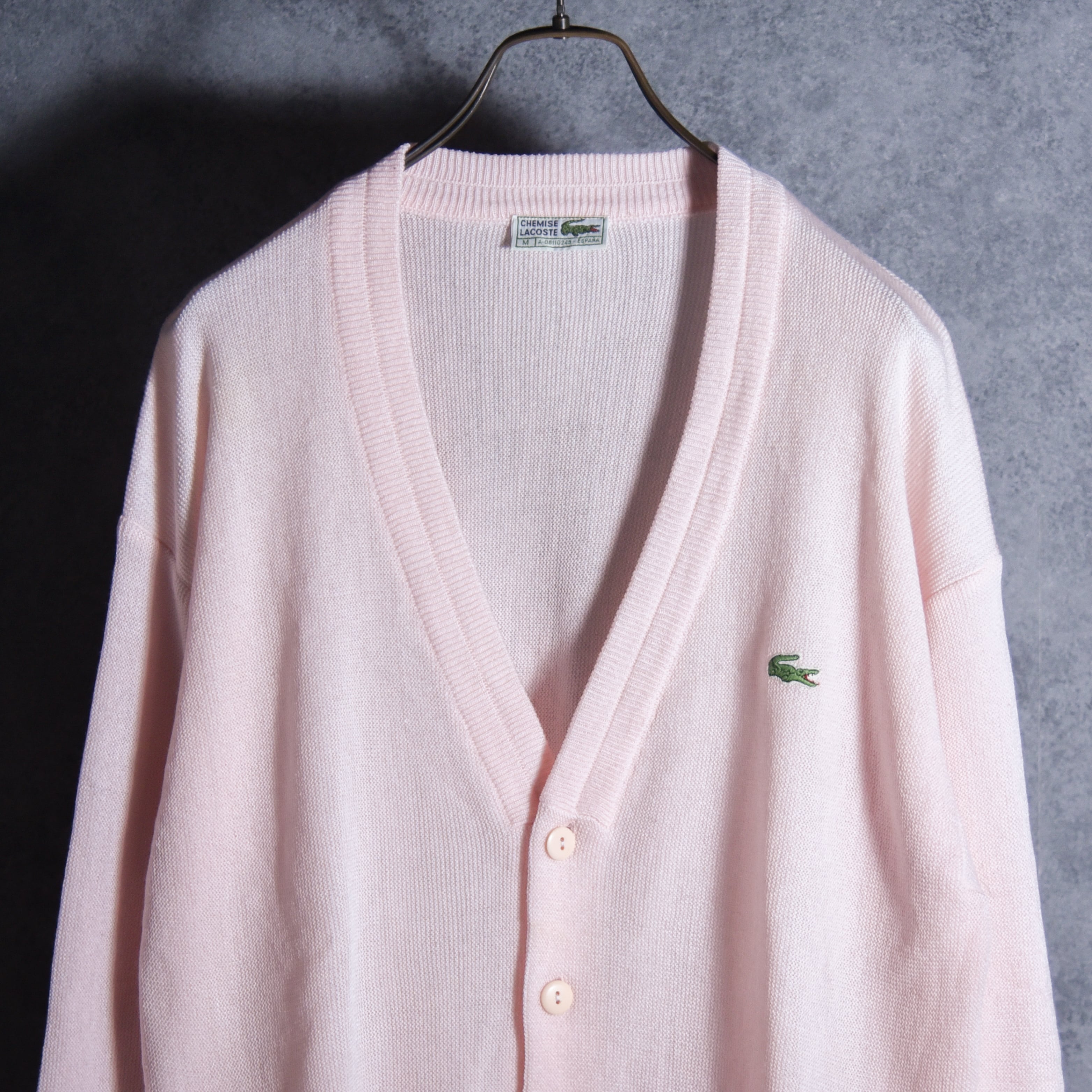 70-80s LACOSTE Spanish V-neck Knit Cardigan Pink スペイン製