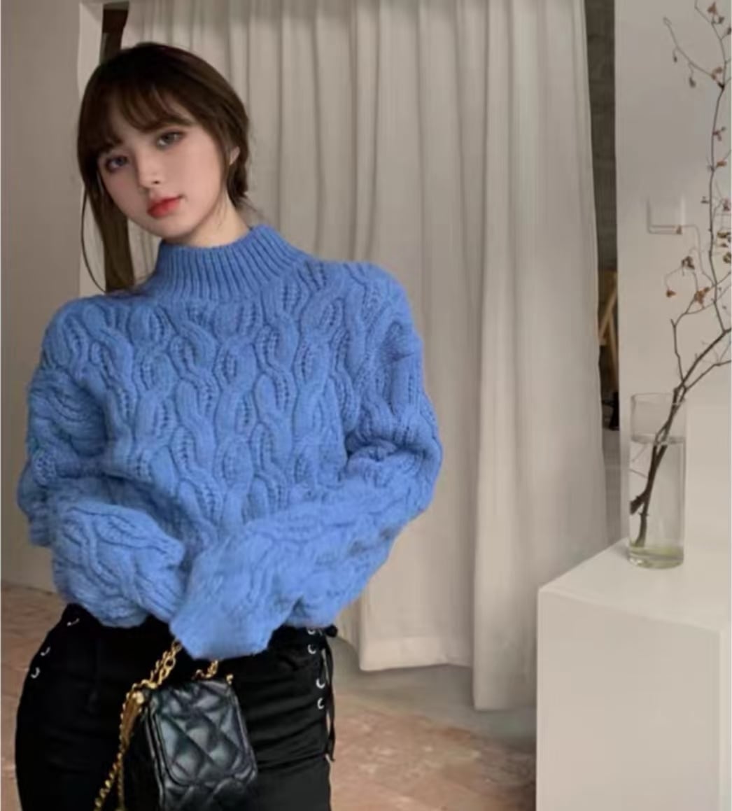 ゲーブル編み　ショート丈ニット　AJ1079-D02