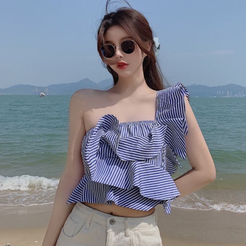 サマーカラースリムストライプシャツ トップス レディース 夏物 ハンチェンe9131265528