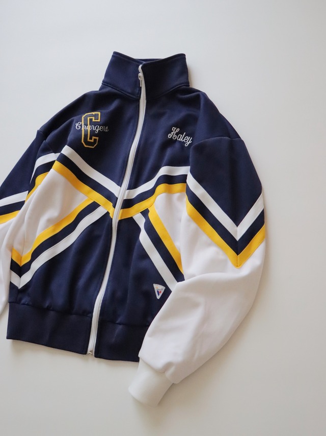 ●90s made in USA VARSITY embroidery design zipper jersey top