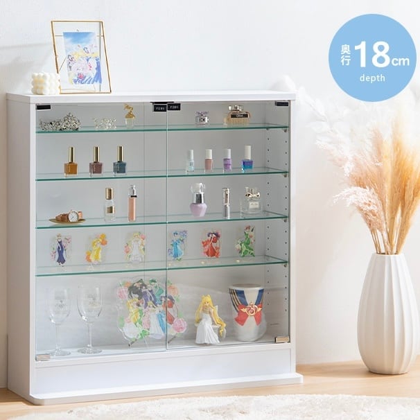 【全2色】ガラス扉のガラス棚コレクションケース (幅80cm×奥行18cm)