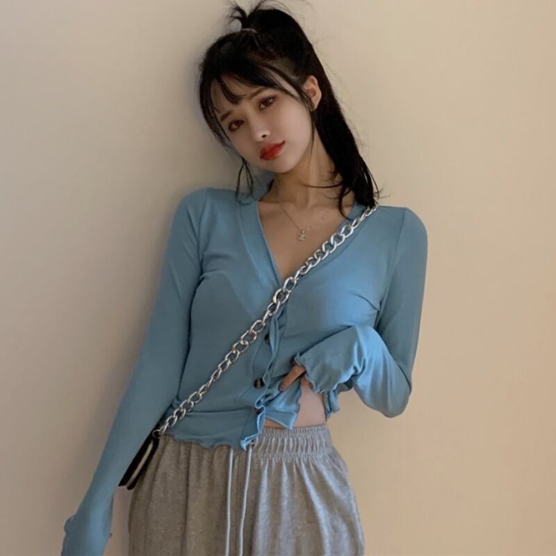 スプリングカジュアルVネック薄手カーディガンシャツ 春物 YY-ファッション93715848851