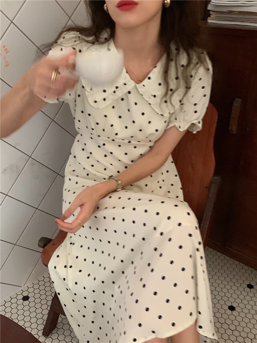 水玉ドレス サマーネイビーカラースリムスカート 夏物 ビッグFスモールZ韓国49969154069