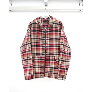 [kujaku] (クジャク) S-906-1 Red Check Oversized Zip-Up Hoodie