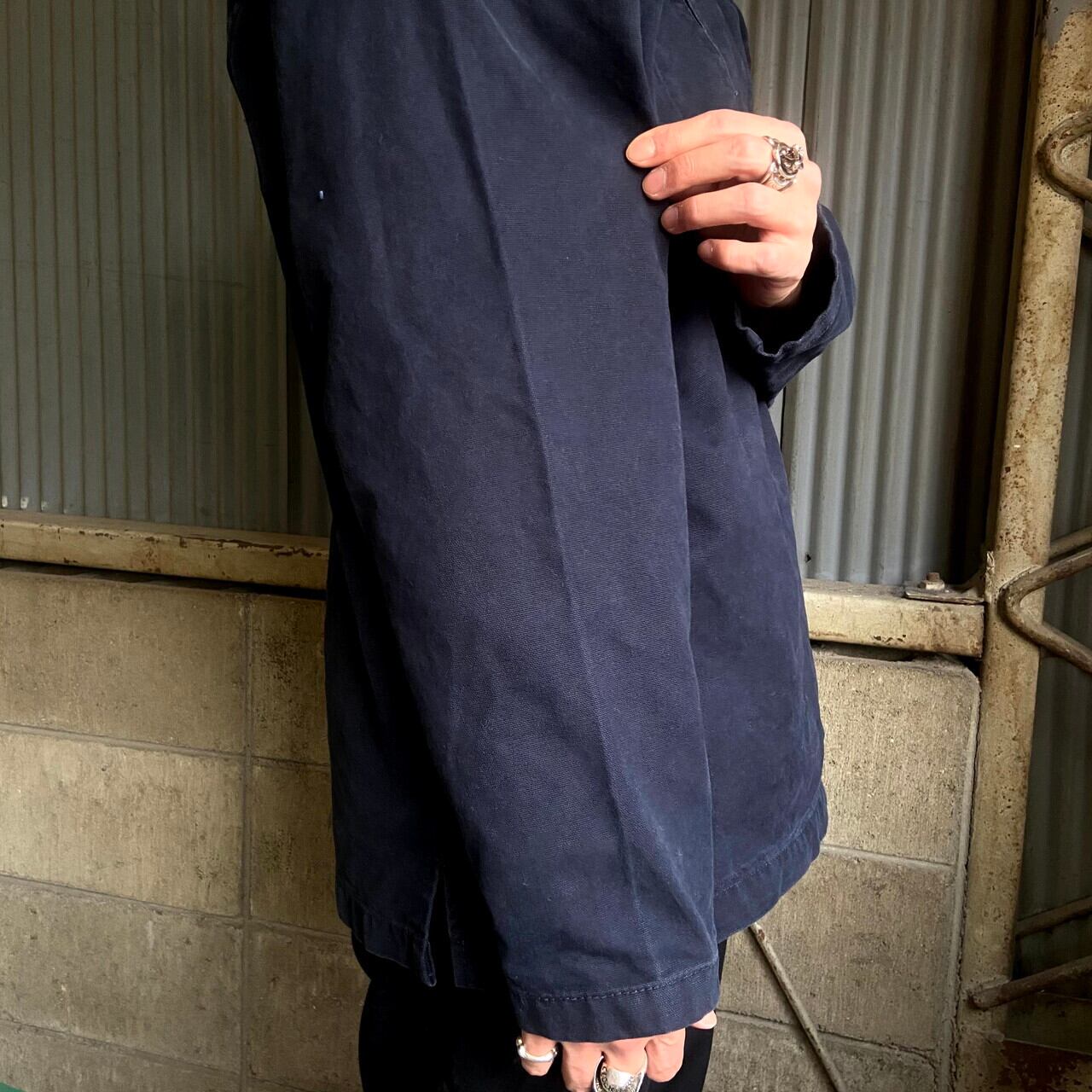 【ゆっこ】フィッシャーマンスモック ユーロヴィンテージ ダック地 L 紺× 雰囲気抜群】フレンチフィッシャーマンスモック インクブルー ユーロ