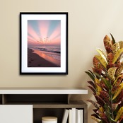 Footprints of Sunset｜夕陽に染まる海と鳥が描く幻想アートポスター｜静けさと希望をもたらす癒しのインテリアアートA4ポスター