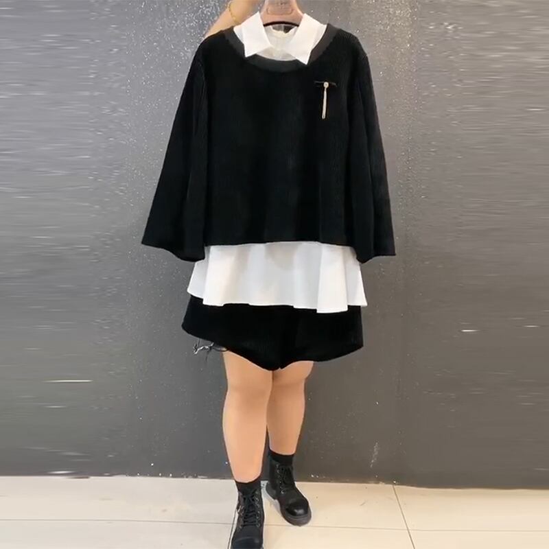 オータムシャツ 長袖スリーブTシャツ ルーズショーツ ロング 大きめサイズ 秋物 ブルマー ミックスインファッション88236140862