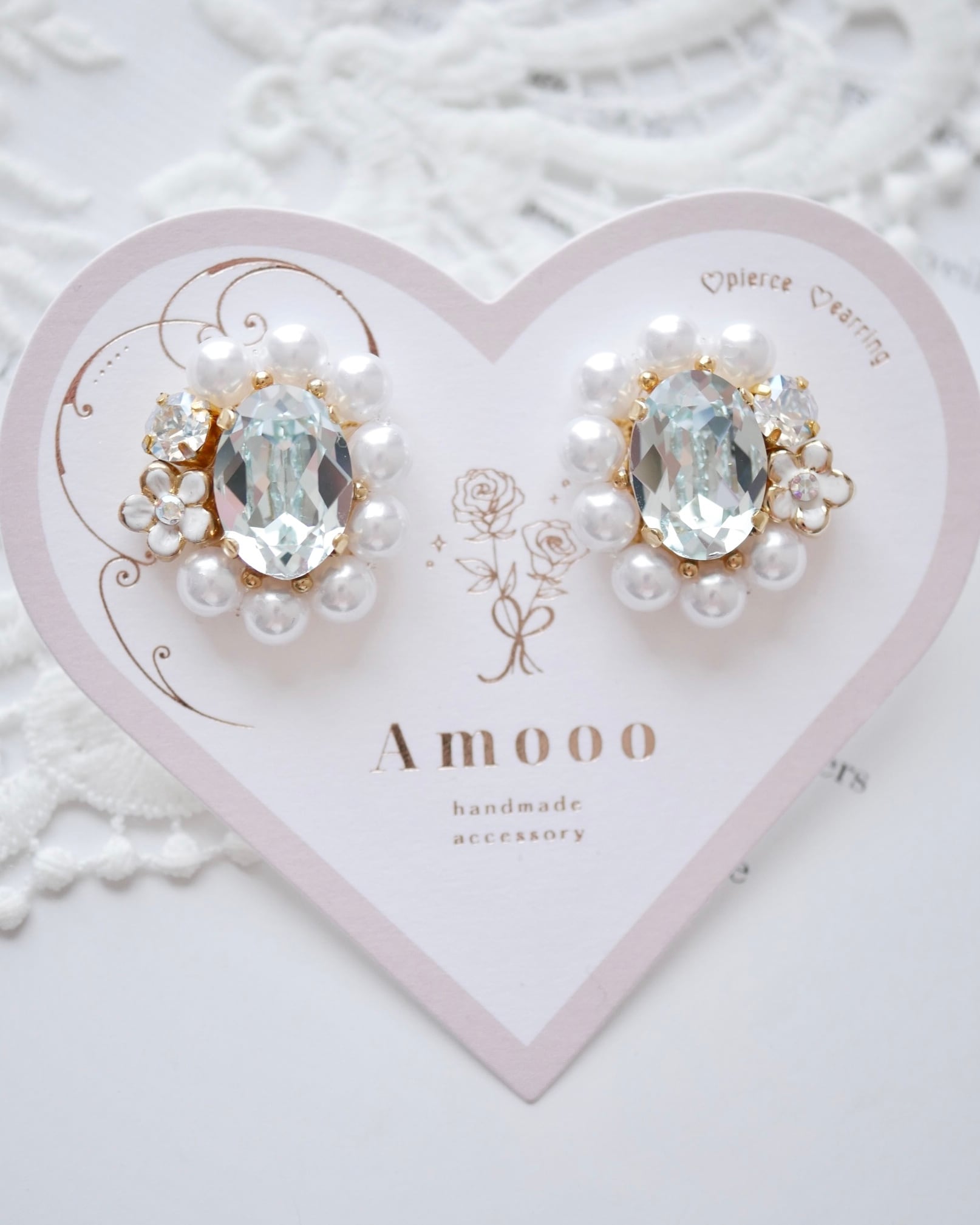 793 クリスタルパールオーバルビジューピアス/イヤリング | Amooo