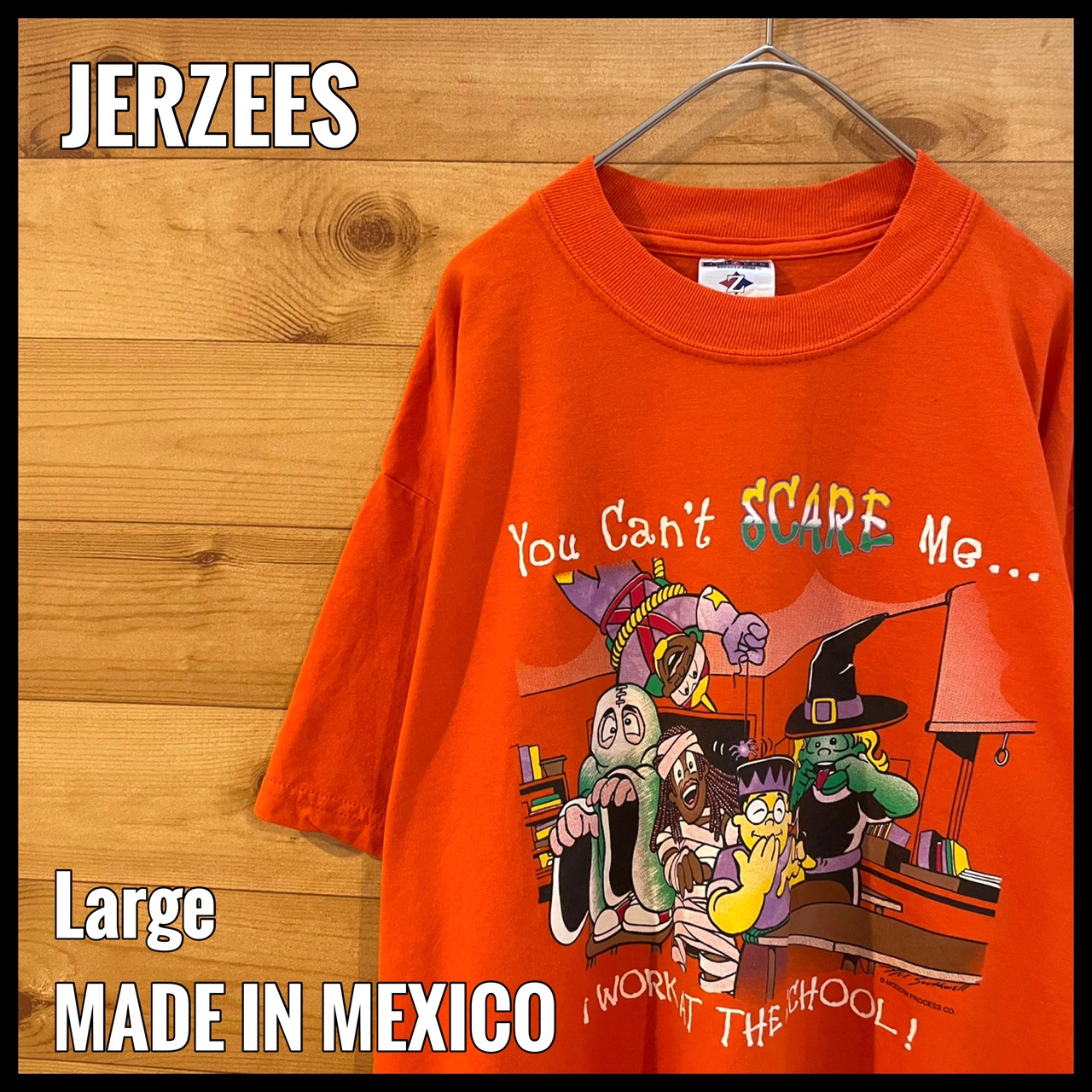 【JERZEES】 MEXICO製  コミカル イラストTシャツ お化け モンスター オレンジ L US古着