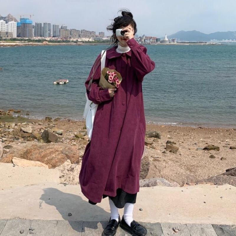 スプリングジャケット レディーススタンダードベルベットカジュアルルーズトップス ロング レトロ 春物 1号婦人727692496