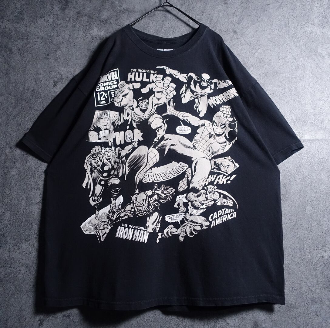 “MARVEL” Black Heroes Comic Print T-Shirt