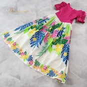 フラダンス 衣装 ワンピース ドレス ピンク系 マーメイドライン エムエムジェイ 日本製 モンステラ柄 プルメリア柄 MermaidLine MMJ ハワイアンプリント アロハ フラ ダンス レッスン 練習 華やか 鮮やか かわいい おしゃれ ホワイト系 ブルー系 イエロー系 グリーン系 ピンク 青 黄 緑 黄緑 トロピカル かわいいデザイン